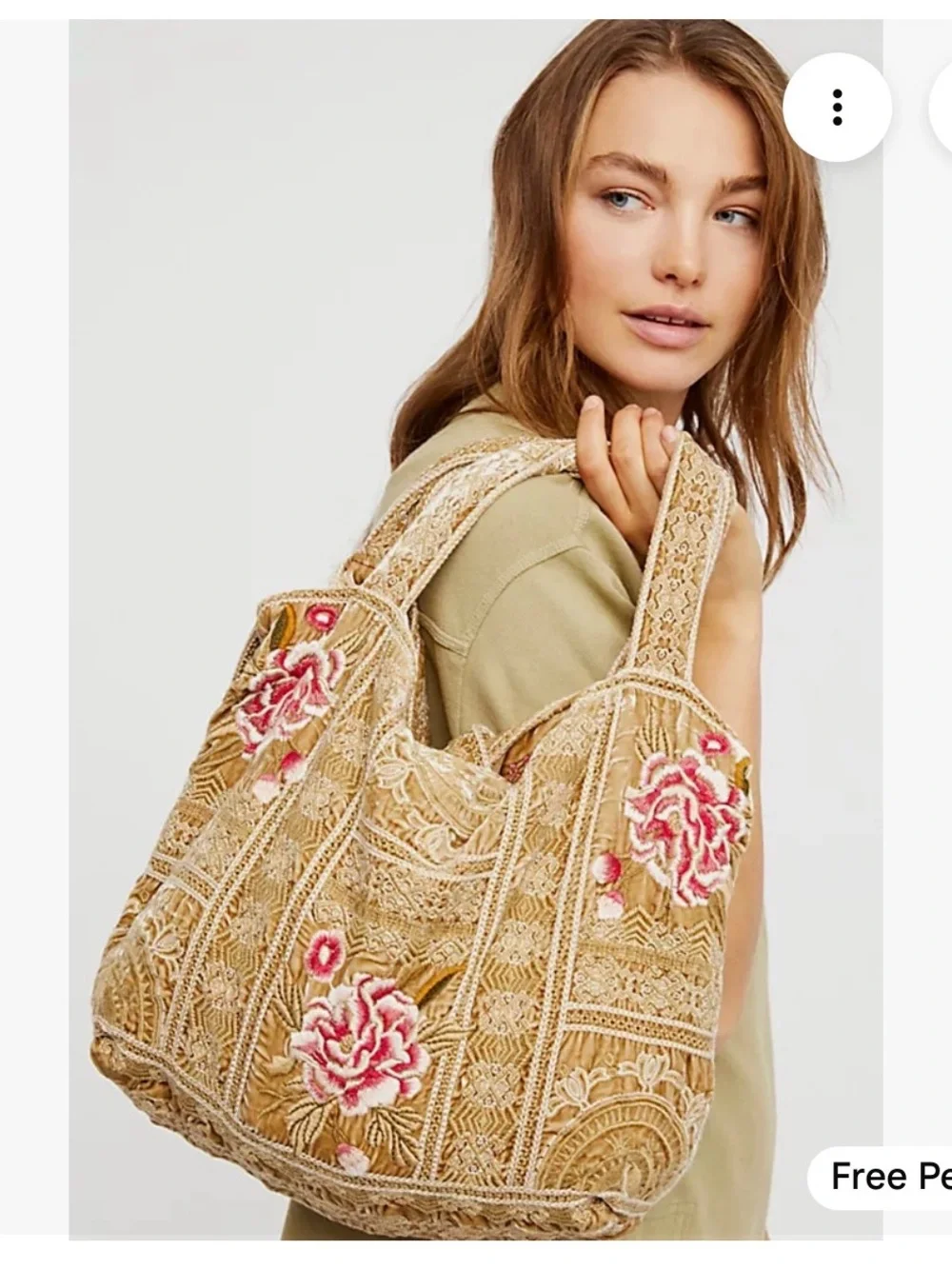 Johnny Was X Free People Summer Bloom Embroidered Floral Beige Shoulder Bag